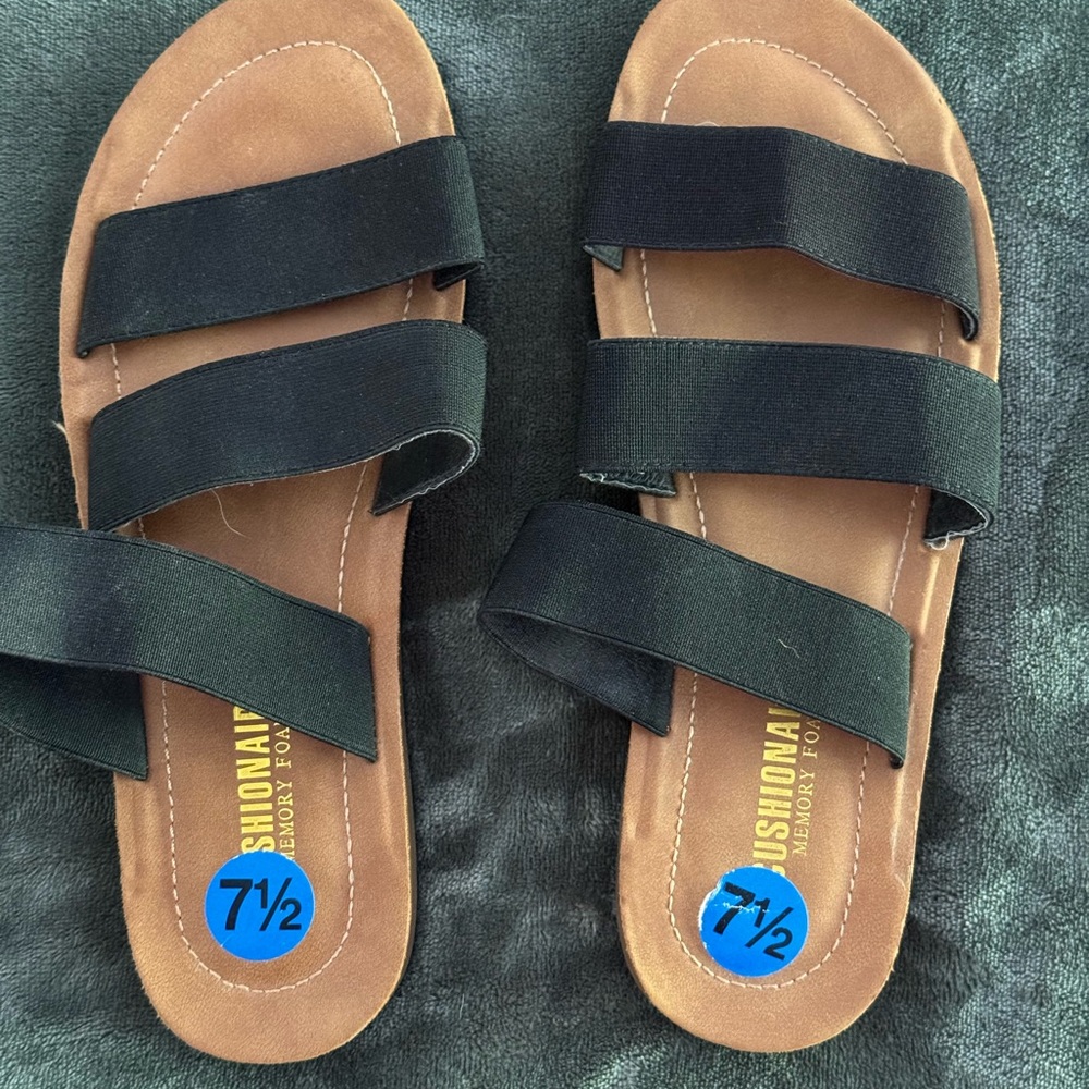 Black and Brown Double Strap Sandals with Flat Sole